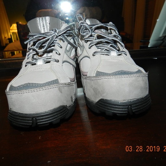 Woman's Sketchers Work Grey/Pink Steel Toe Sho - Picture 2 of 6